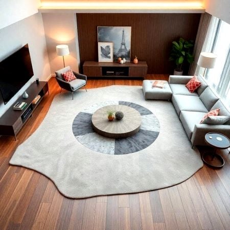 Handcrafted Grey Circle Accent Living Room Rug
